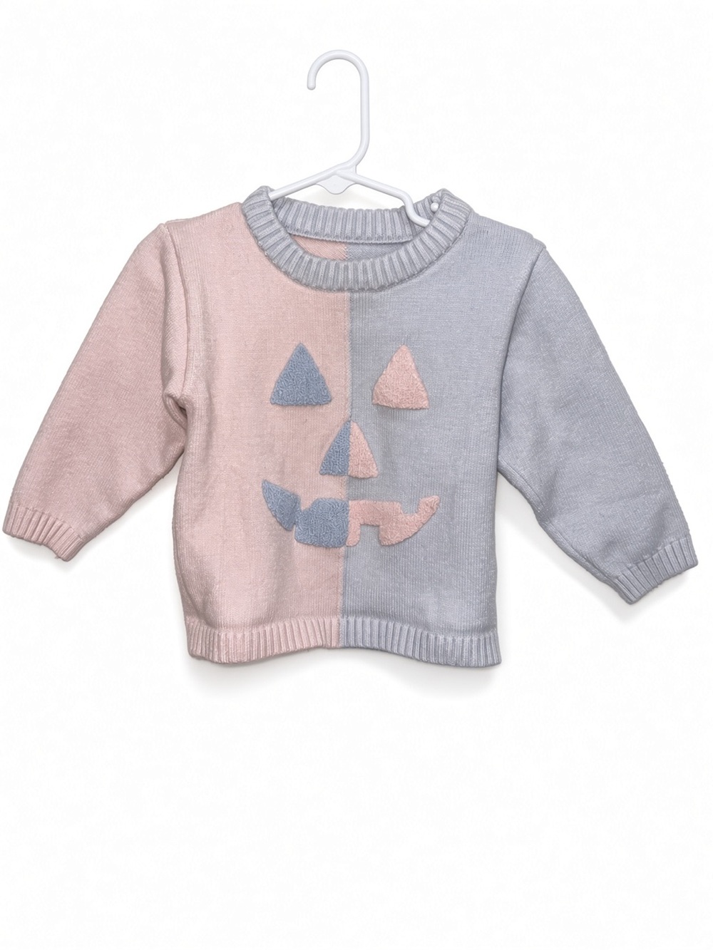 Girls pastel pink and lilac pumpkin jack-o’-lantern Halloween pullover sweater
